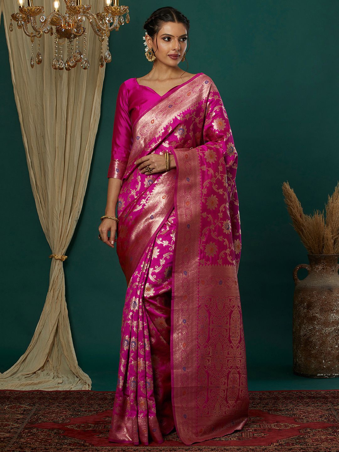 

Satrani Woven Design Banarasi Saree, Pink