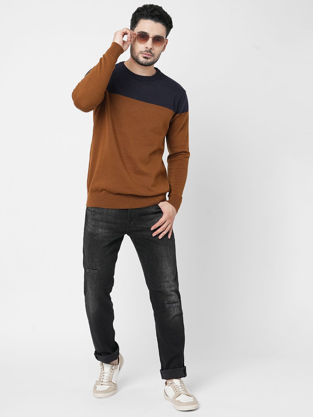 

Loopers Men Colourblocked Cotton Sweatshirt, Brown