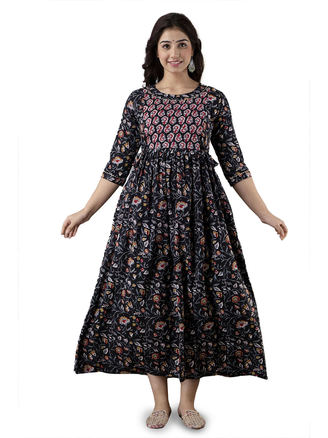

mad fury Women Floral Printed Maternity Fit and Flare Dress, Blue