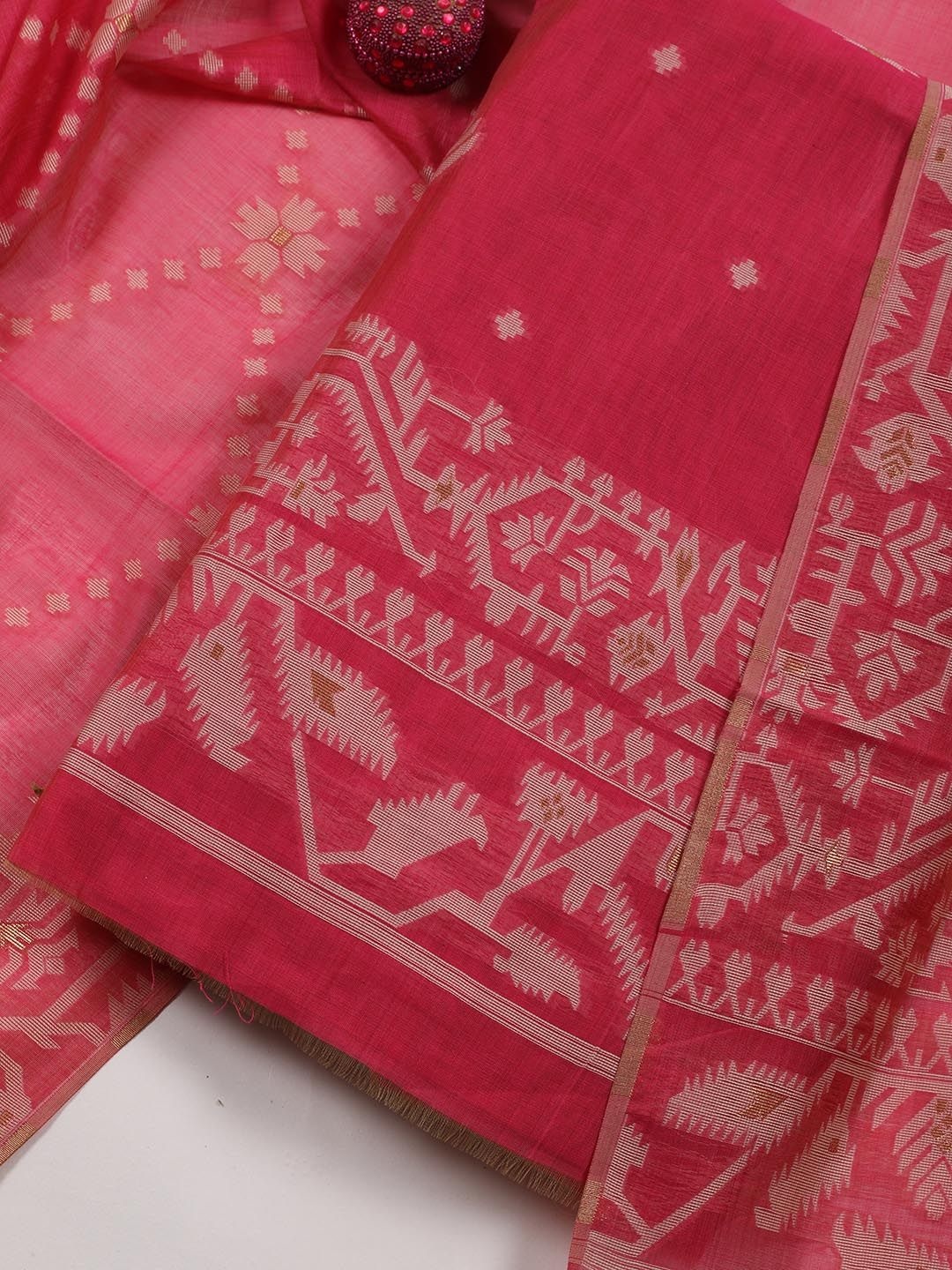 

Meena Bazaar Geometric Woven Design Art Silk Unstitched Dress Material, Pink