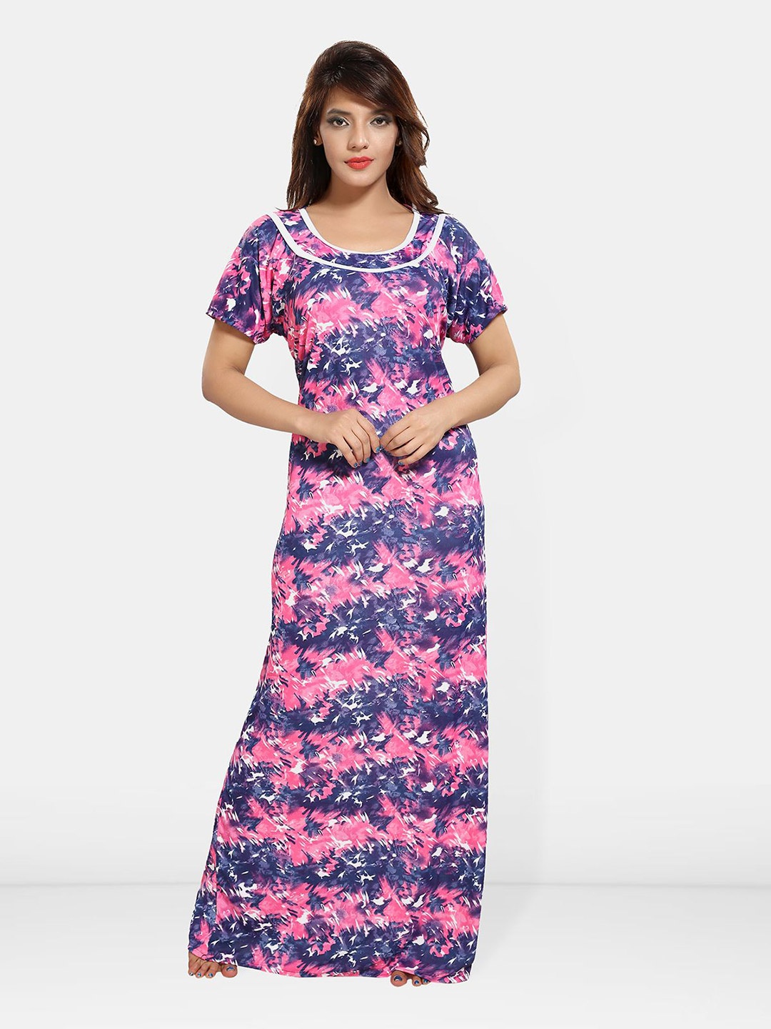 

Be You Women Abstract Printed Maxi Nightdress, Pink