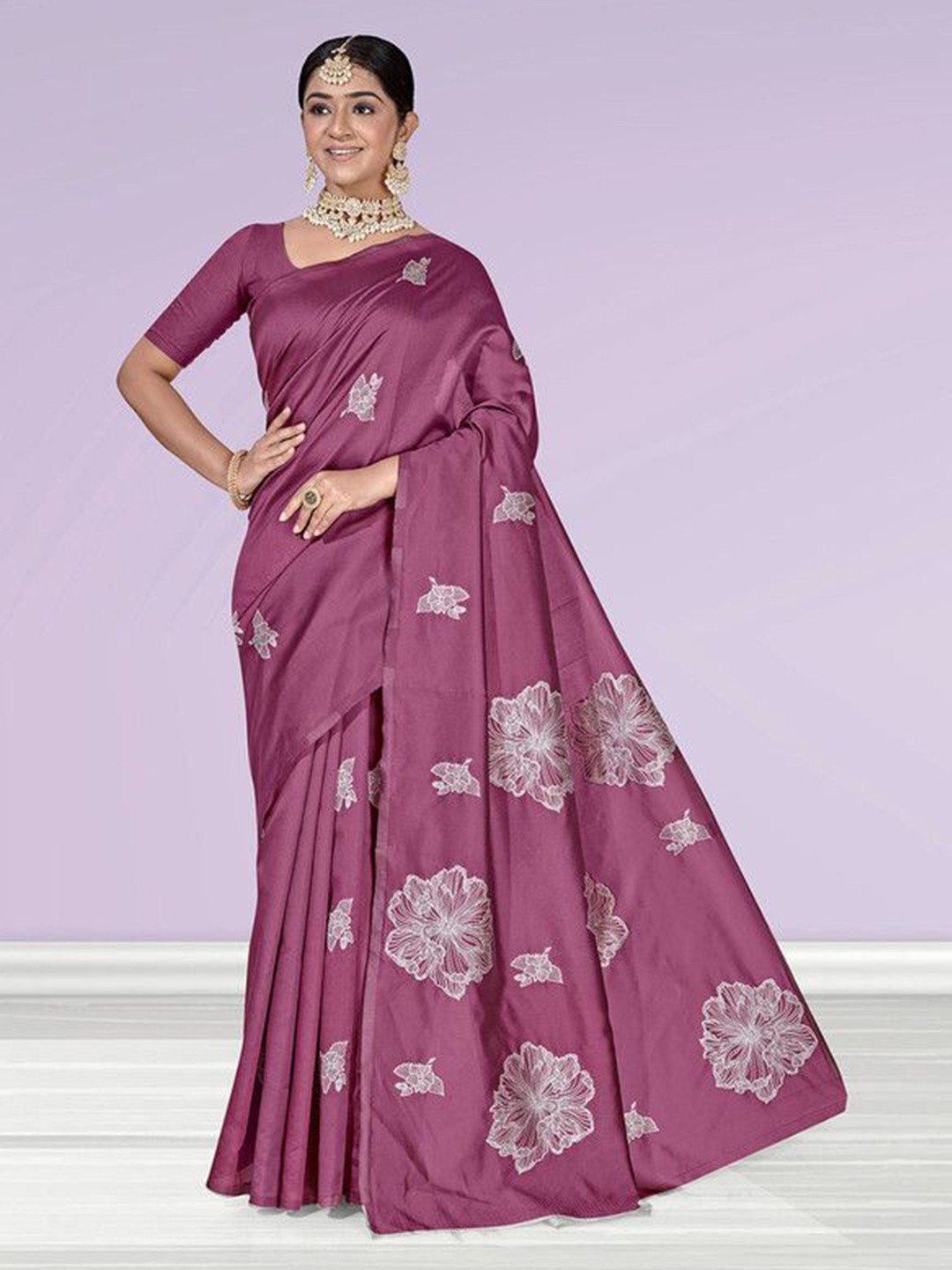 

sagarika Floral Woven Design Saree, Rose gold