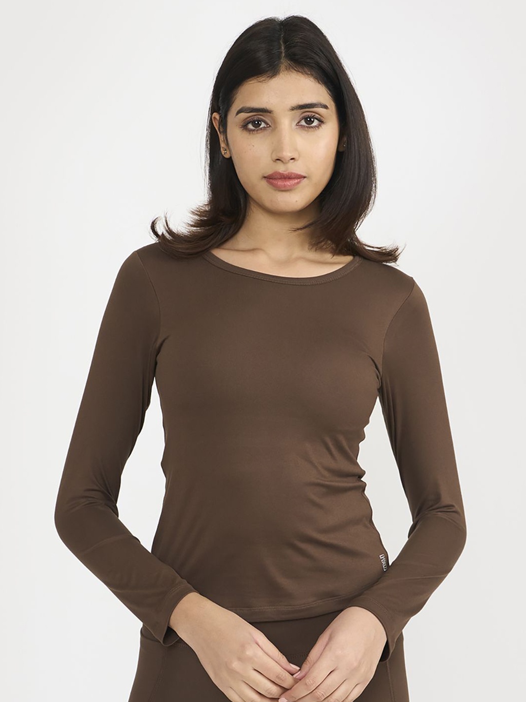 

Hunnit Zen Full Sleeves Active Wear Tshirts With Built In Bra, Brown