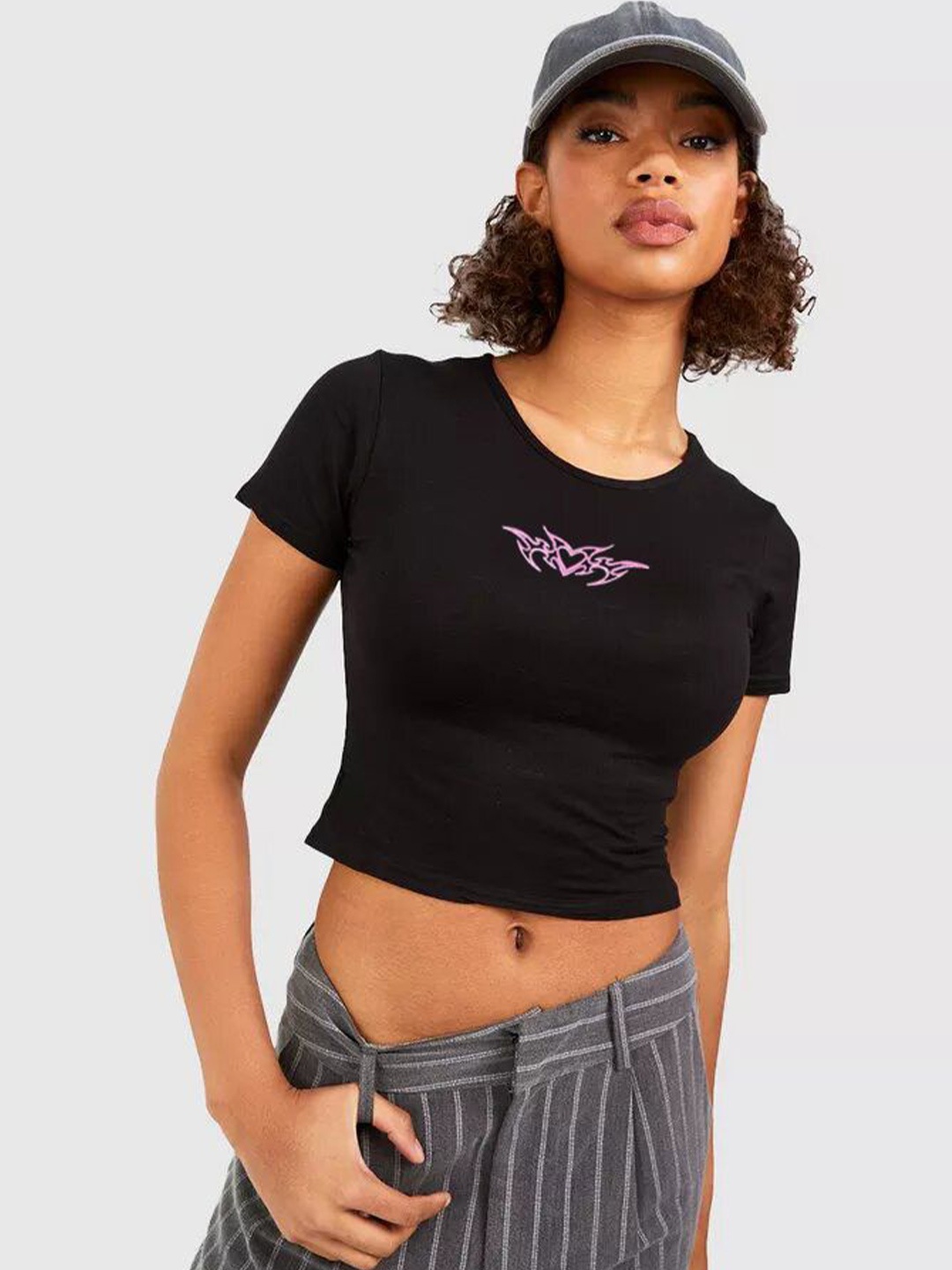 

sollobell Print Cotton Crop Top, Black