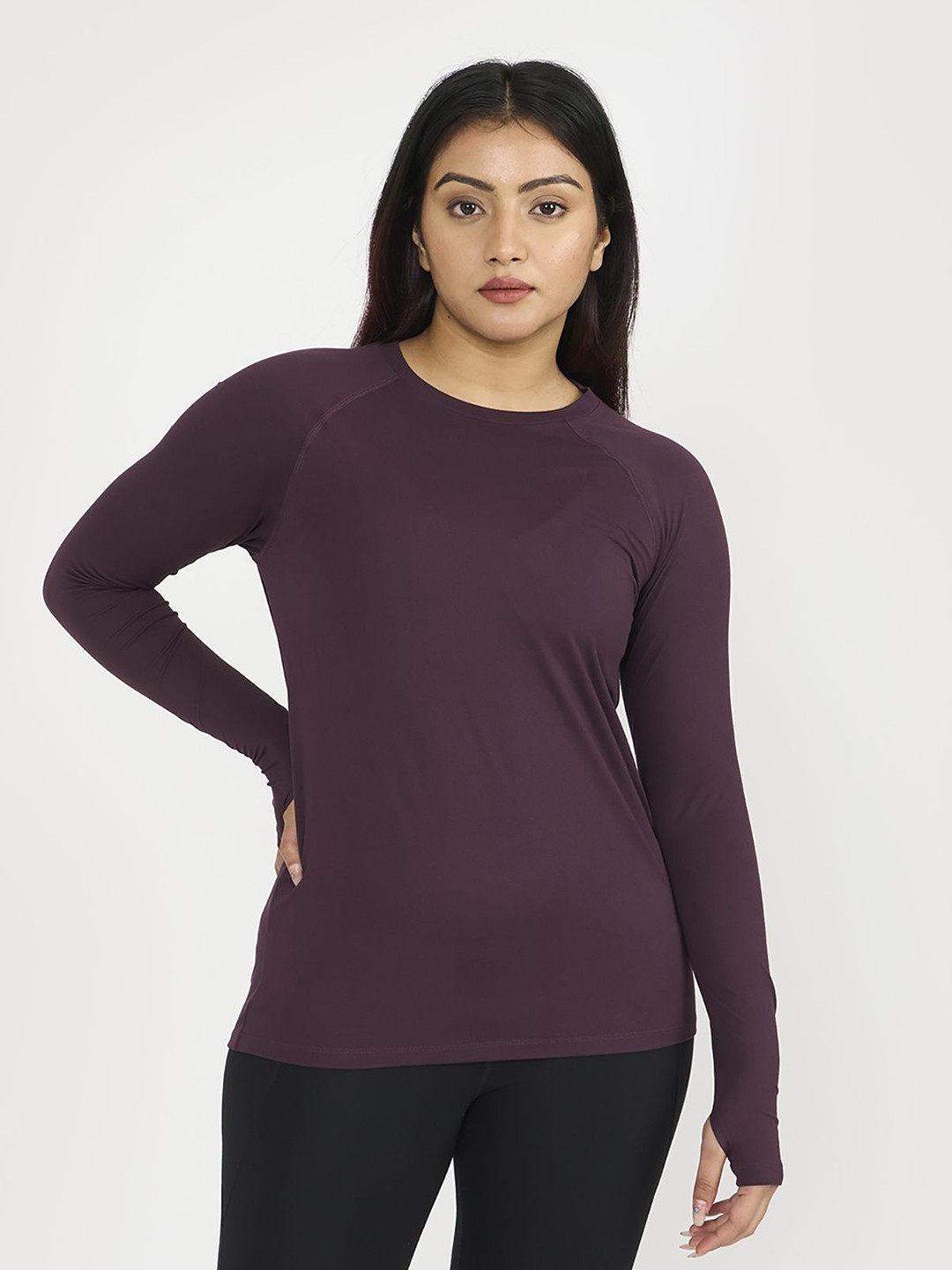 

Hunnit Zen Round Neck Long Sleeve Active Wear Gym Top, Burgundy