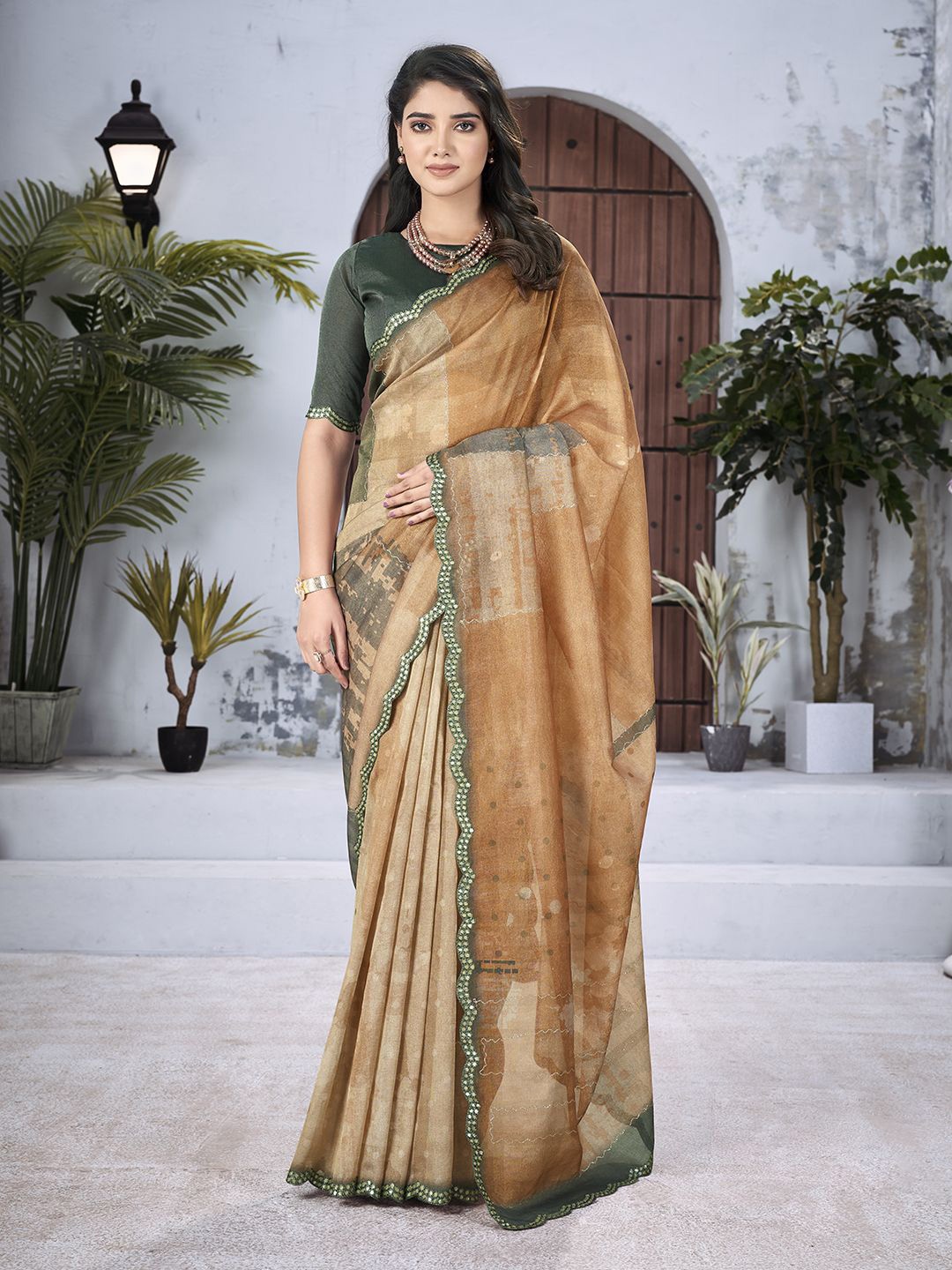 

all about you Floral Embroidered Organza Saree, Rust