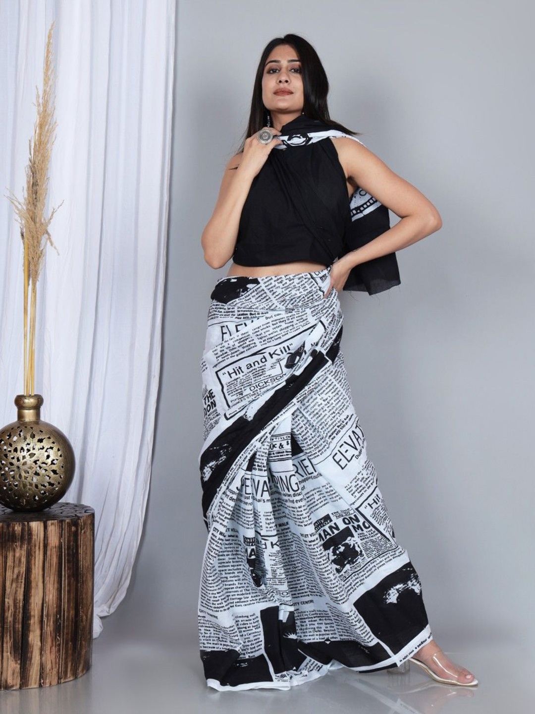 

Craft Musium Pure Cotton Bagru Saree, Black