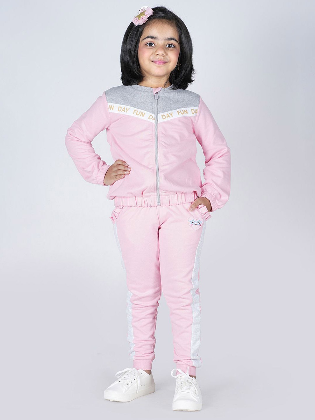 

JusCubs Girls Colourblocked Pure Cotton Sweatshirt With Jogger, Pink