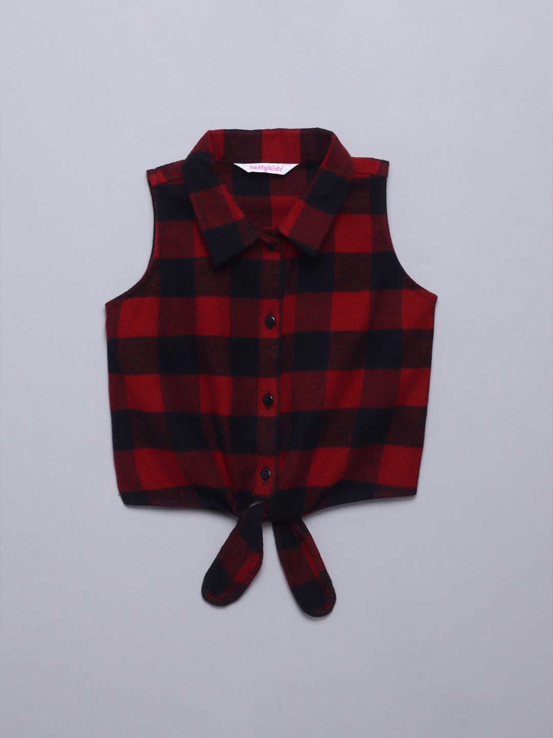 

taffykids Girls Relaxed Buffalo Checked Spread Collar Casual Shirt, Red