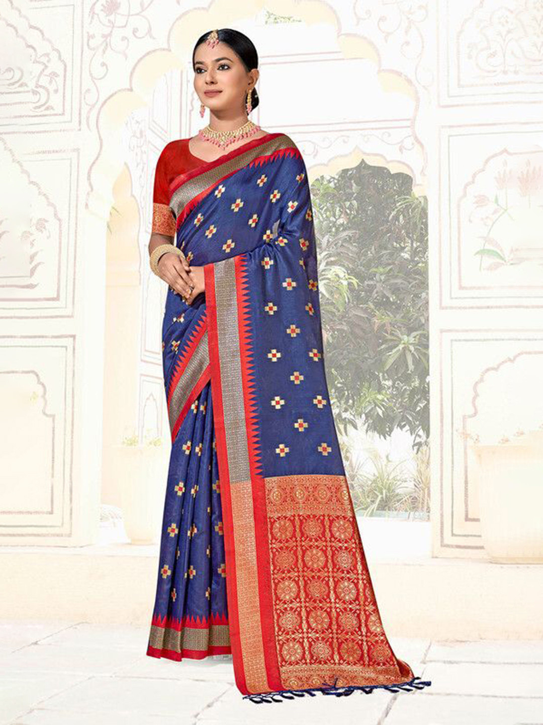 

sagarika Ethnic Motifs Zari Banarasi Saree, Navy blue