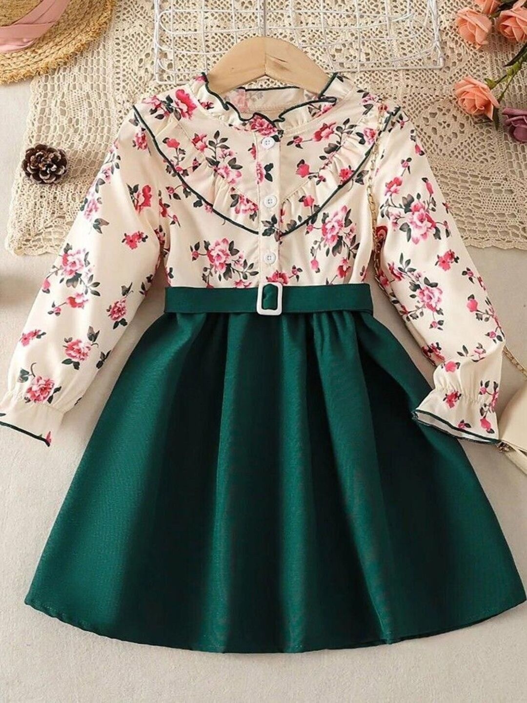 

Miss & Chief Embellished Choker Neck A-Line Dress, Green