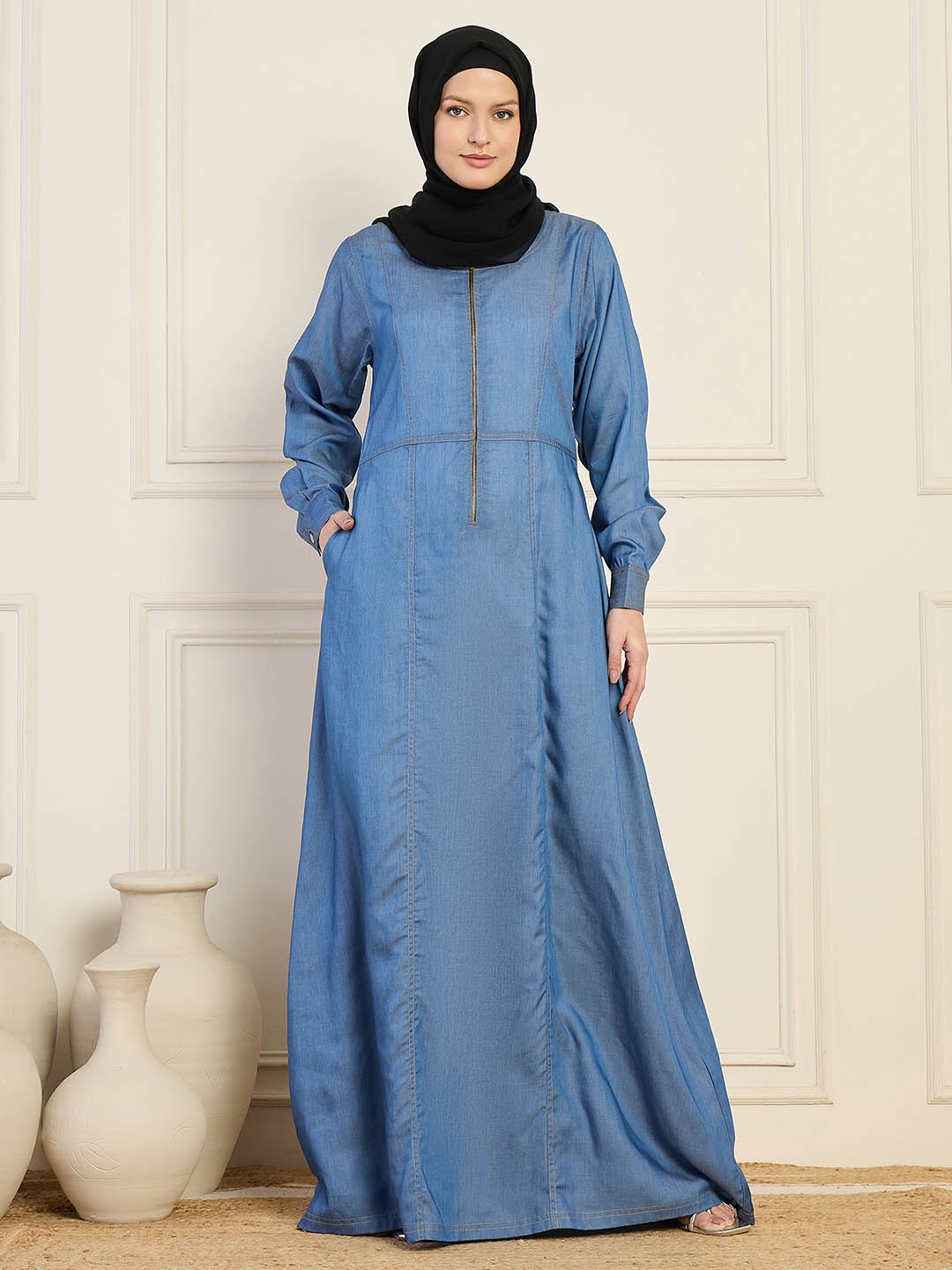 

NABIA Women Solid Denim Abaya Burqa, Blue