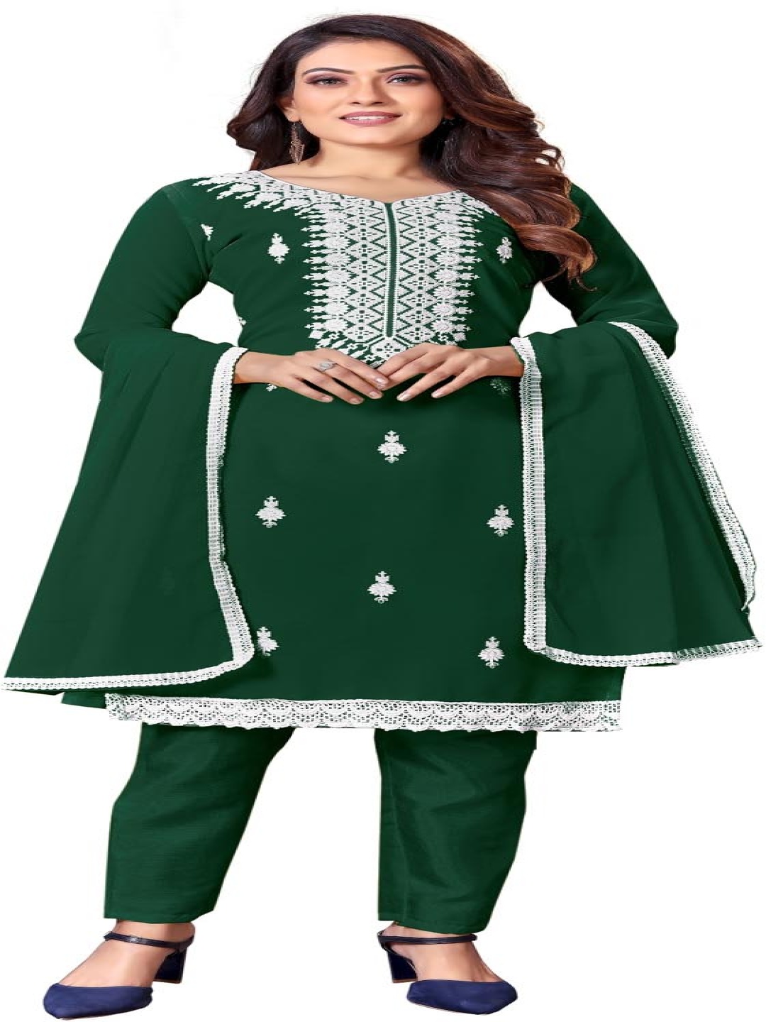 Aika Thread Work Silk Georgette Unstitched Dress Material, Green