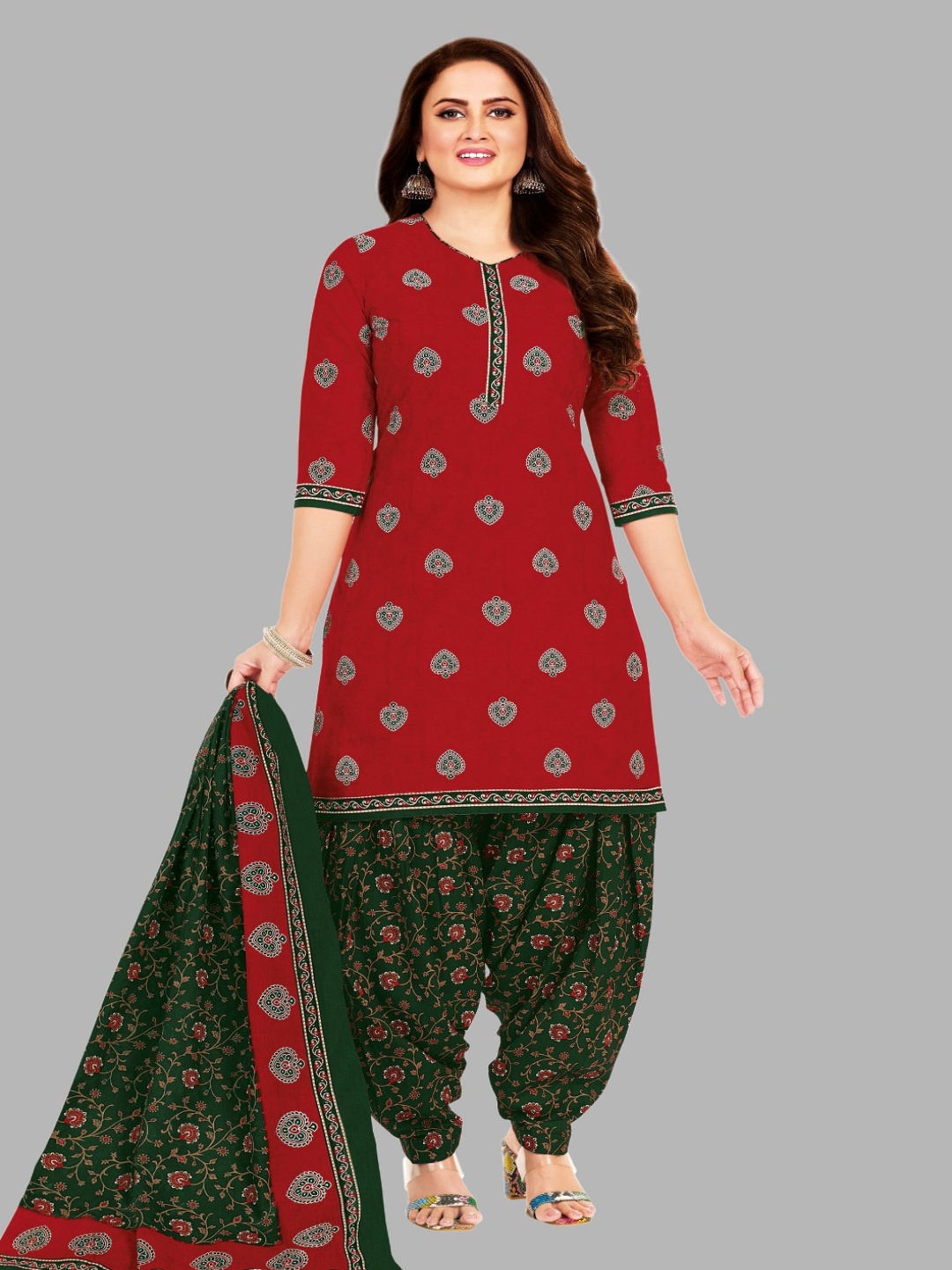 

Simmu Floral Printed Pure Cotton Unstitched Dress Material, Maroon