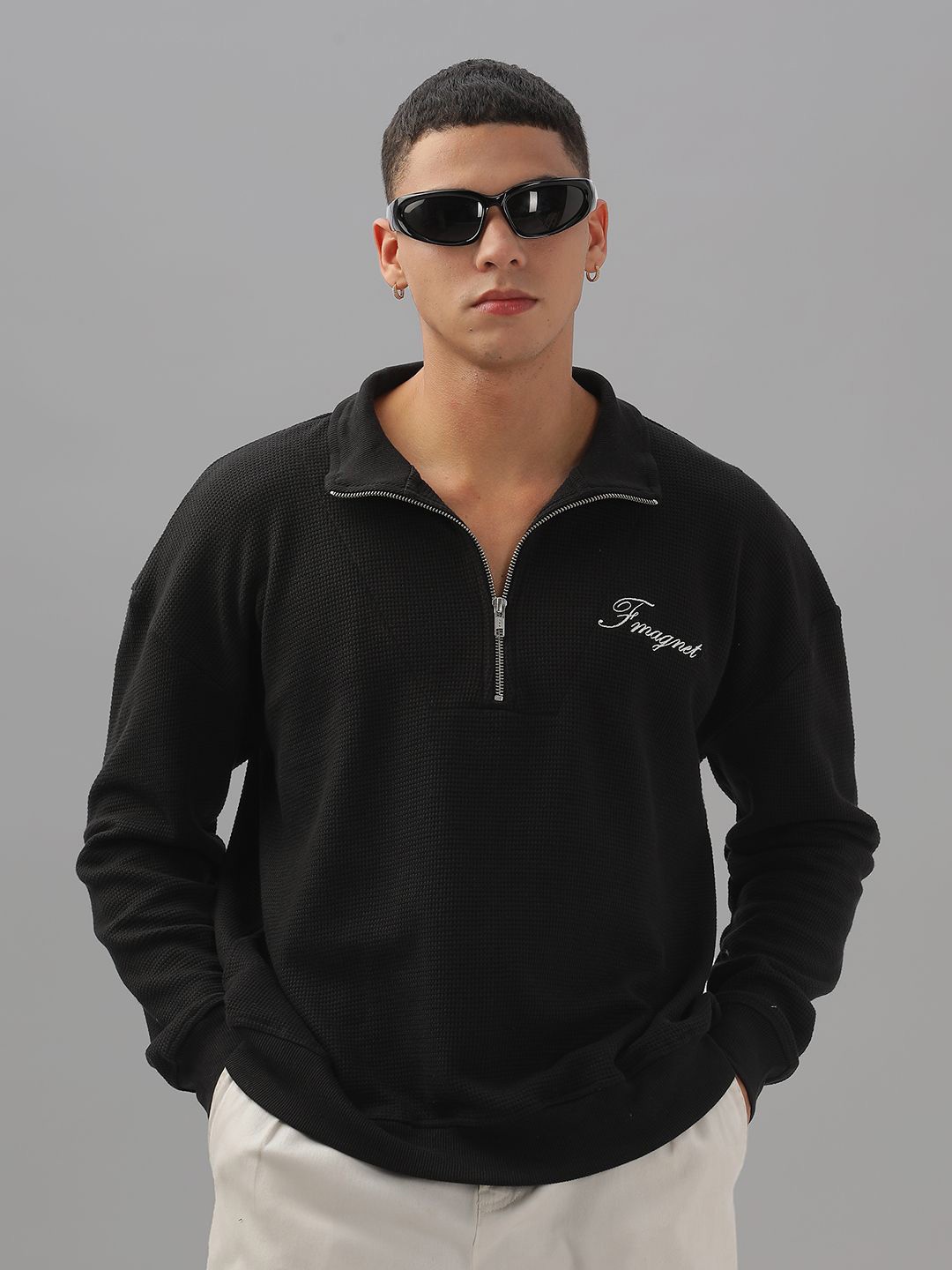 

Fmagnet Clothing Unisex Self Design Mock Collar Sweatshirt, Black