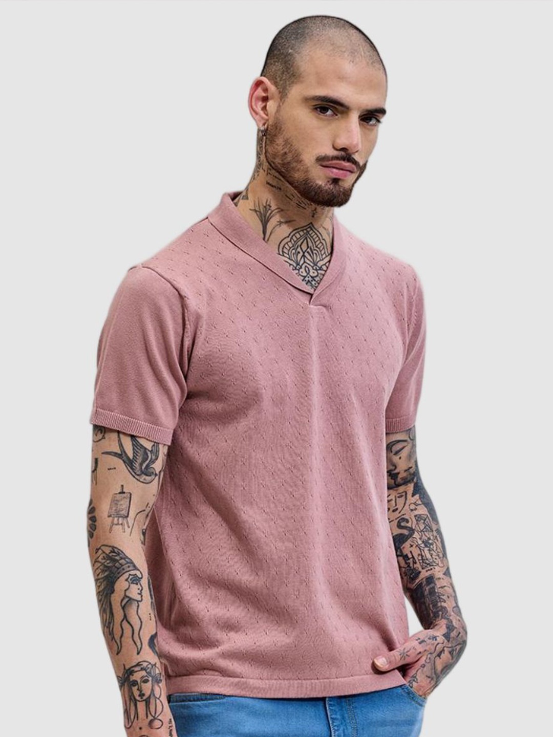 

Snitch Men Self Design Round Neck Slim Fit T-shirt, Mauve