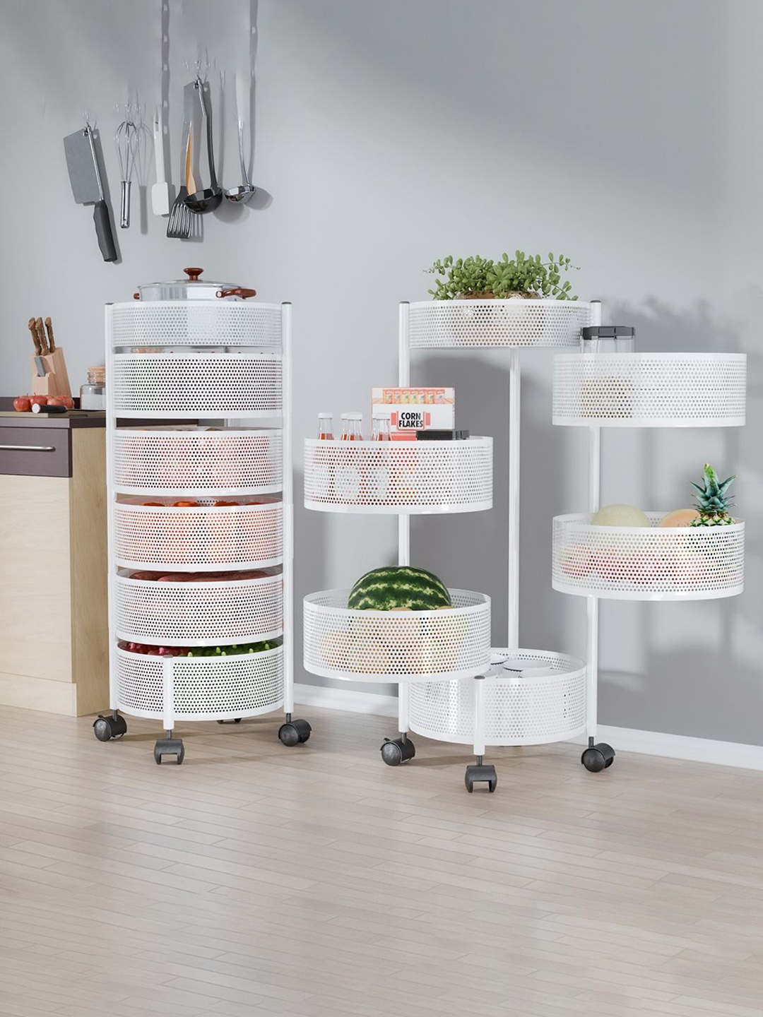 

Kuber Industries Pack of 2 Kitchen 5+1 Layer Metal Storage Kitchen Trolley White