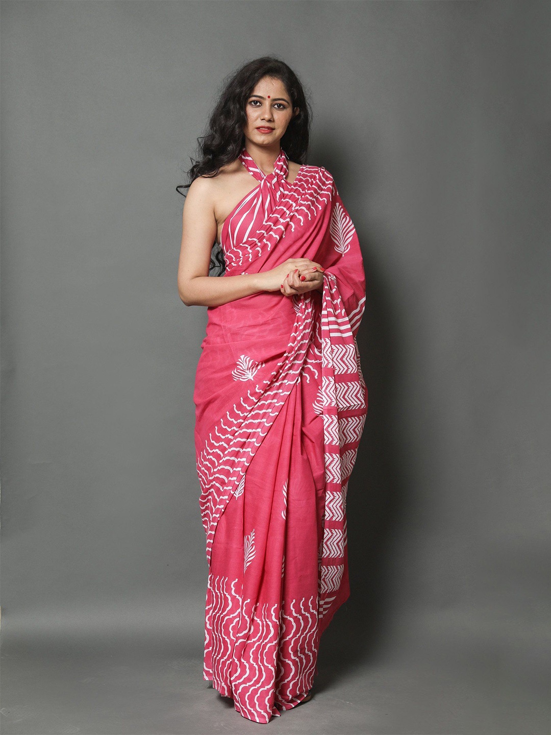 

Craft Musium Pure Cotton Bagru Saree, Pink