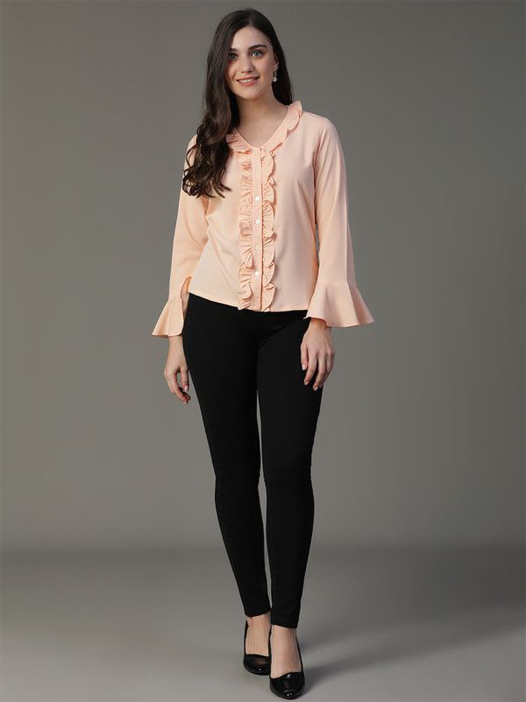 

VEGAL Flared Sleeve Crepe Top, Peach