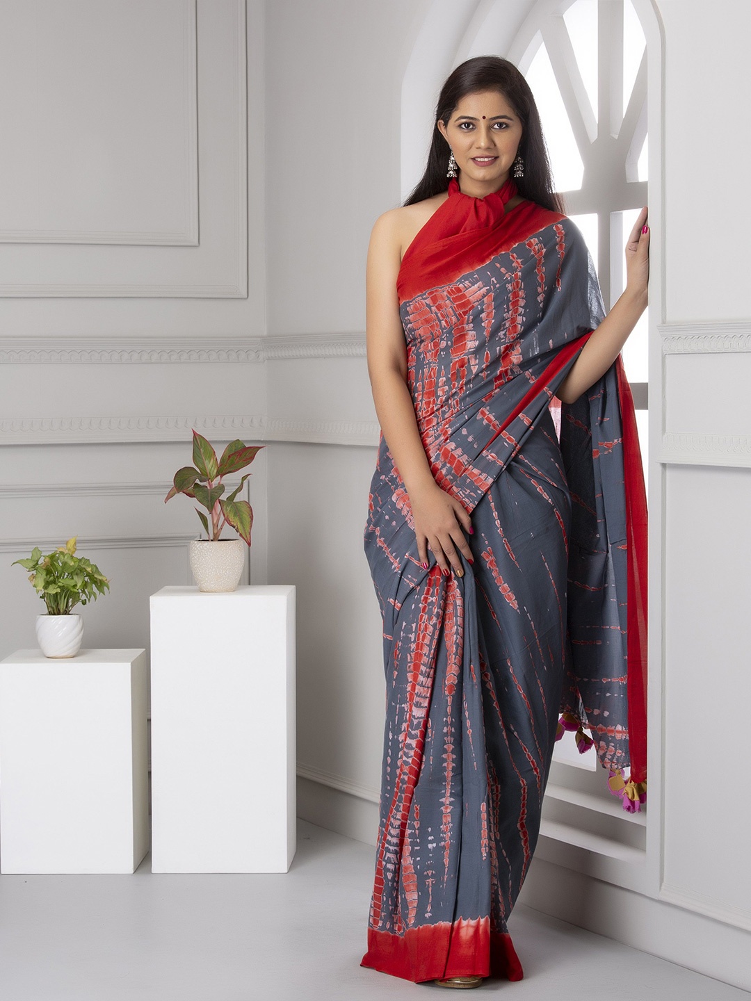 

Craft Musium Floral Pure Cotton Bagru Saree, Maroon