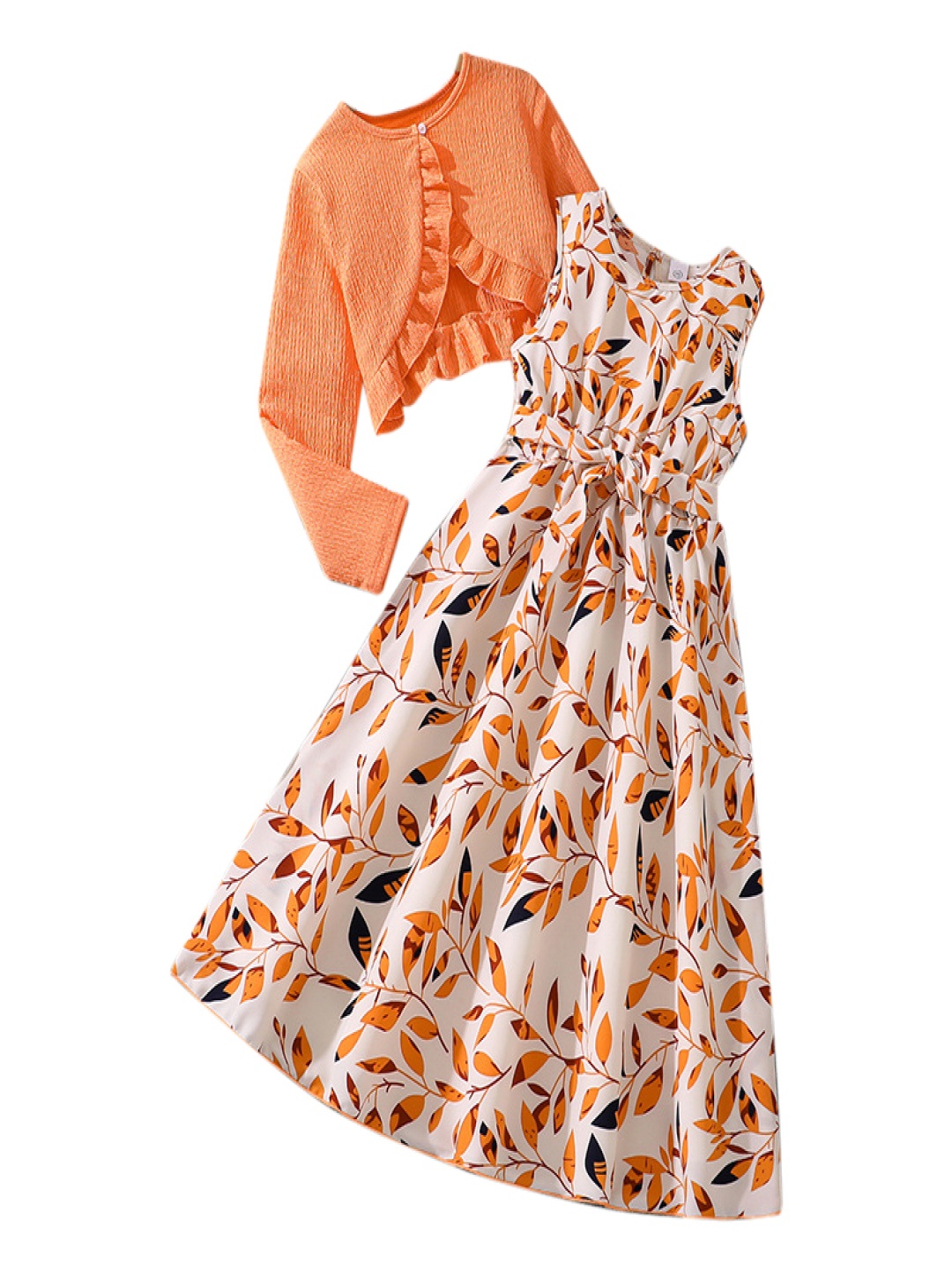 

StyleCast x Revolte Girls Floral PrintedA-Line Dress Comes with a belt, Orange