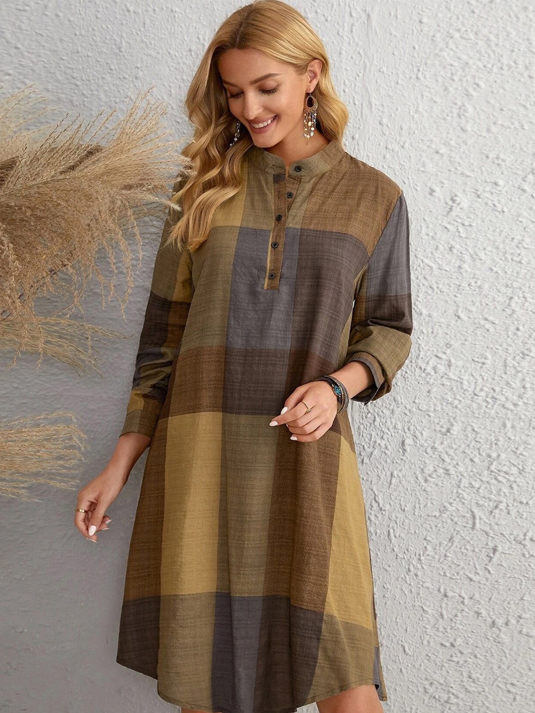 

Mast & Harbour Checked A-Line Dress, Mustard