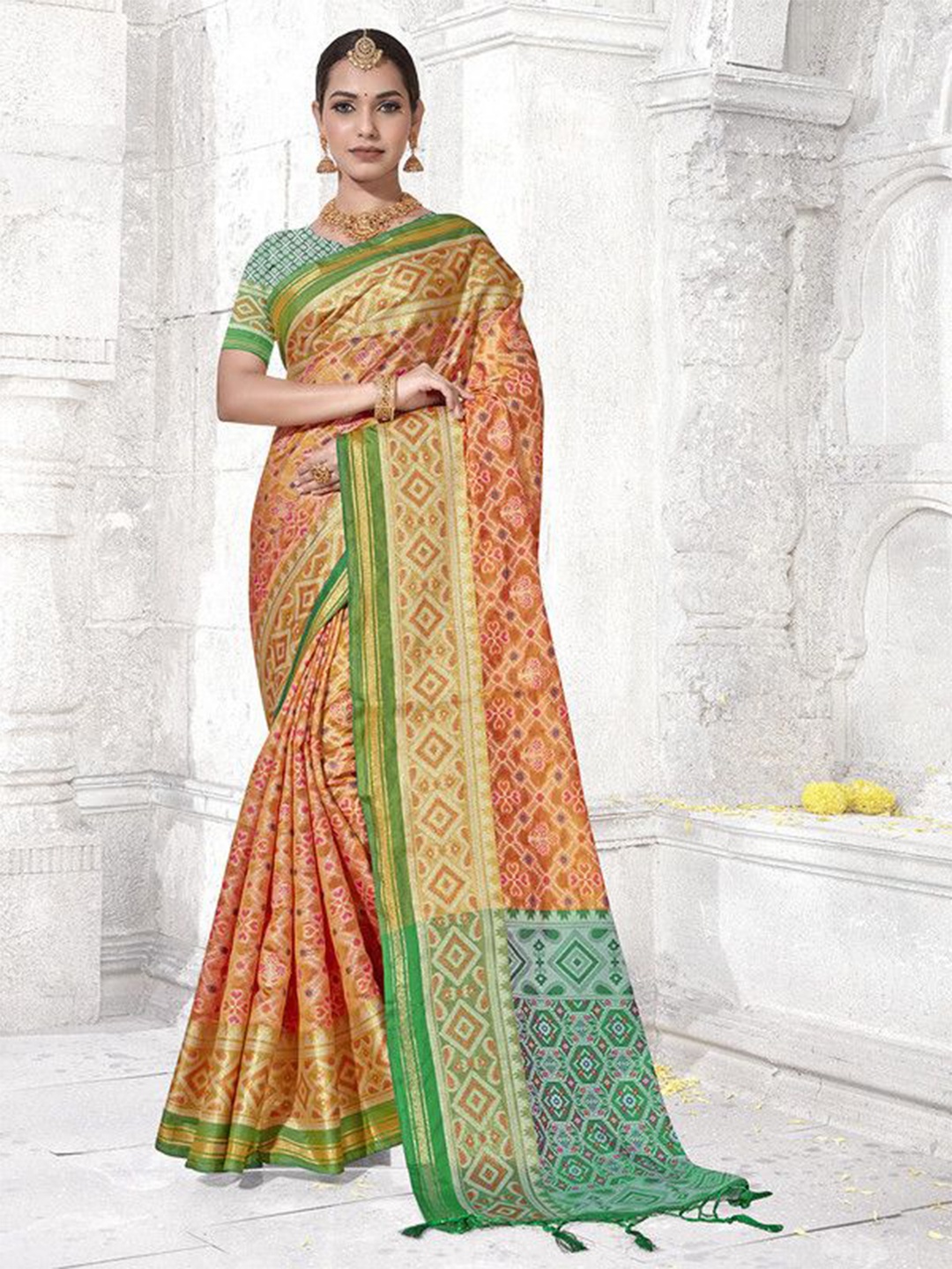 

sagarika Woven Design Zari Tissue Jamdani Saree, Orange