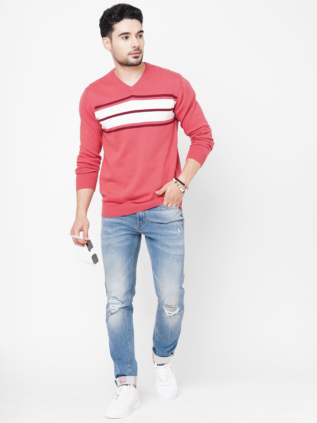 

Loopers Men Striped Pullover Sweatshirt, Pink