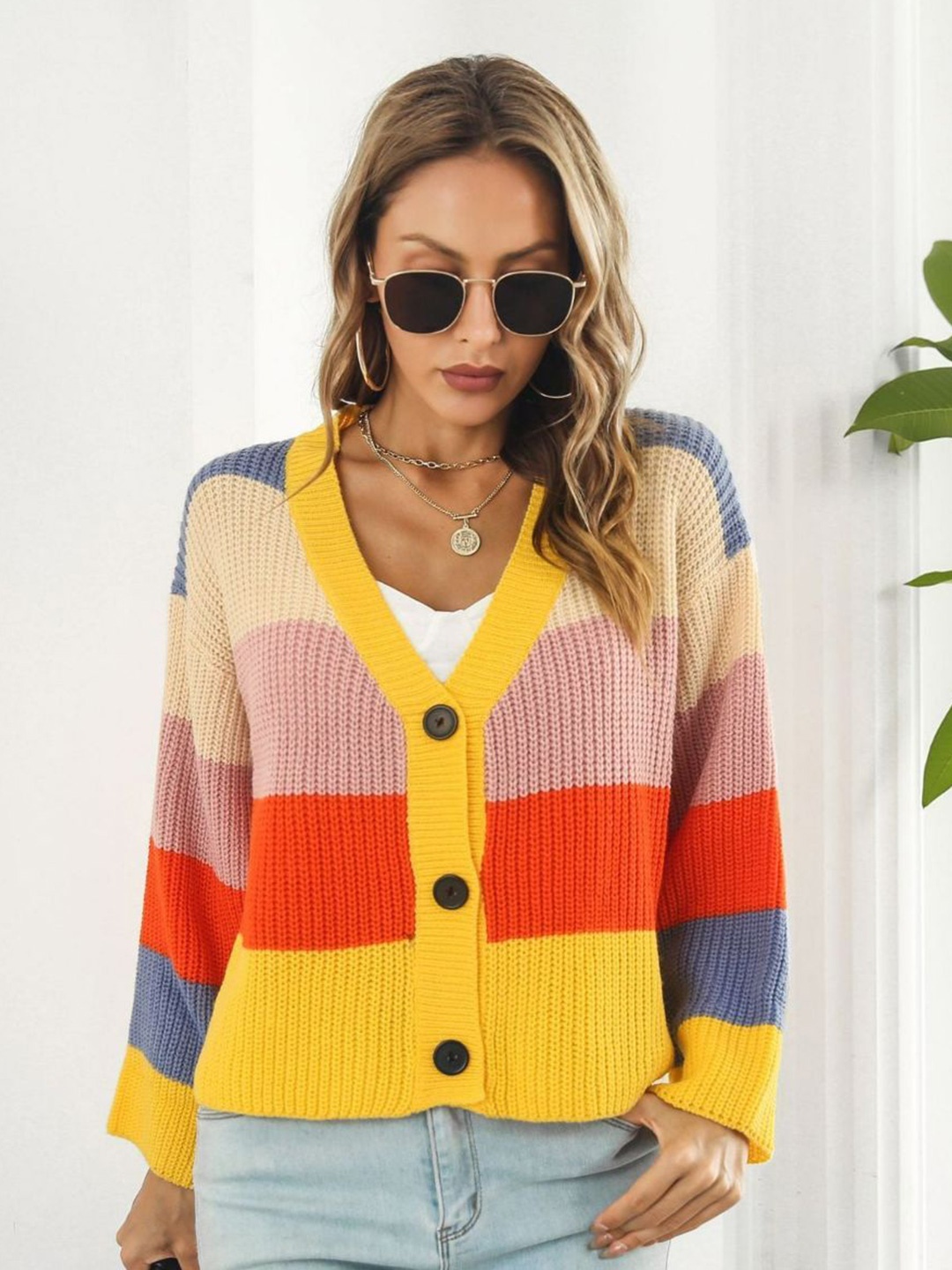 

Oh Rare Women Striped Cardigan, Yellow