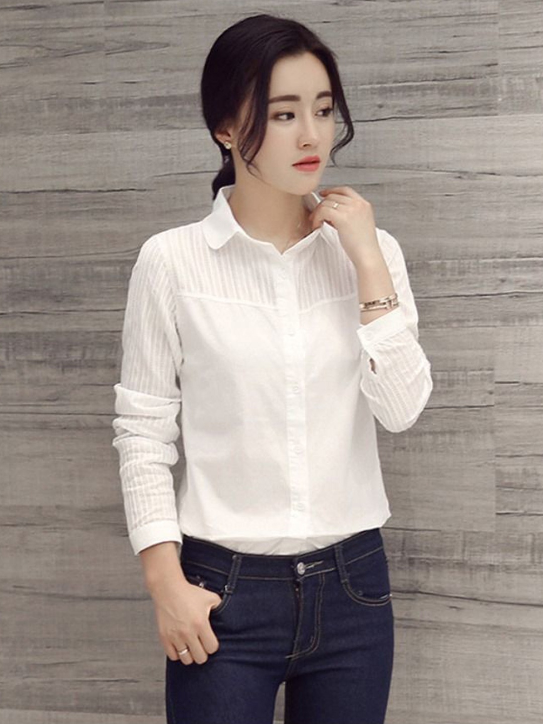 

StyleCast Women Spread Collar Solid Cotton Casual Shirt, White