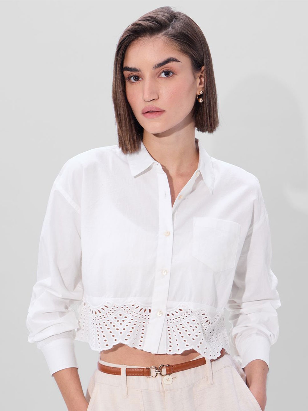 

The Souled Store Women Boxy Fit Spread Collar Solid Cotton Casual Shirt, White