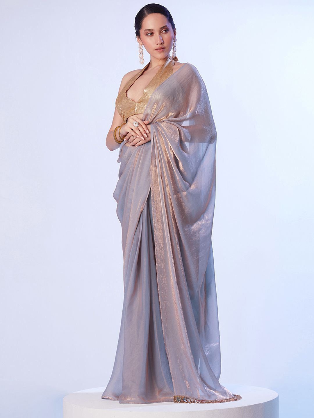

Mitera Sequinned Satin Saree, Grey
