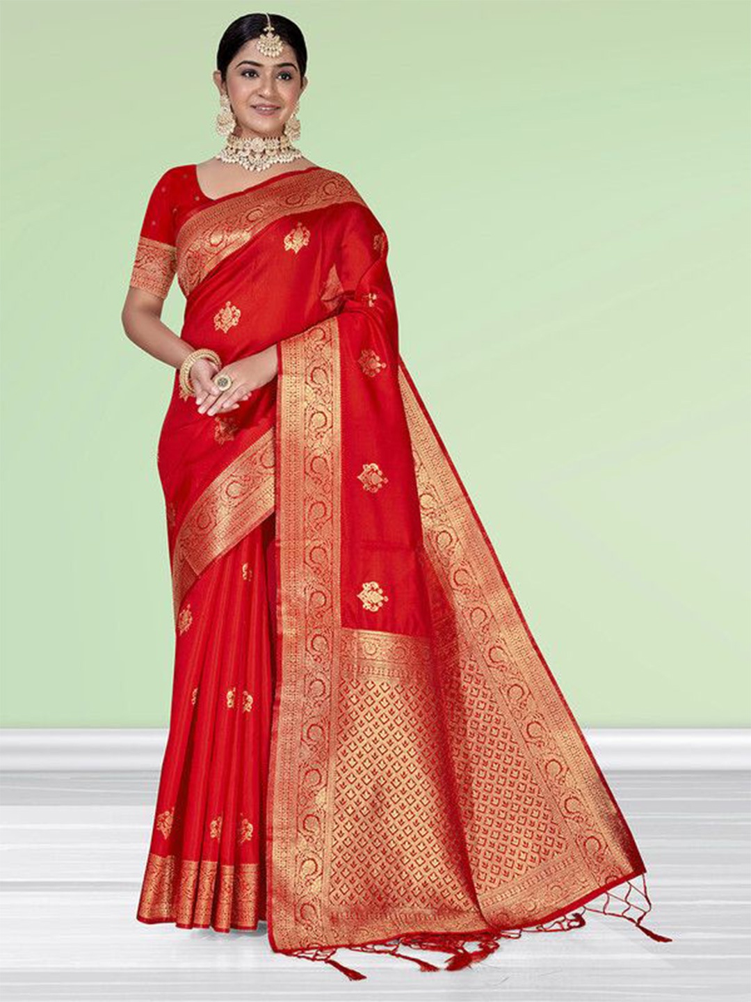 

sagarika Woven Design Zari Banarasi Saree, Red