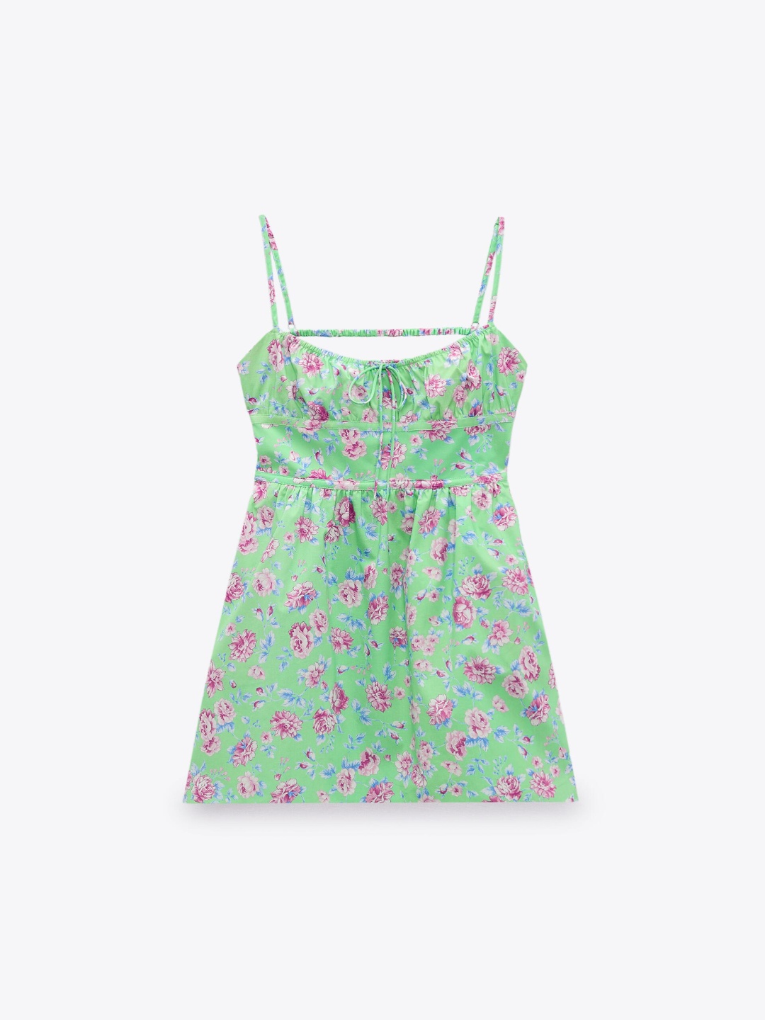 

ZARA Floral Print Fit & Flare Dress, Green