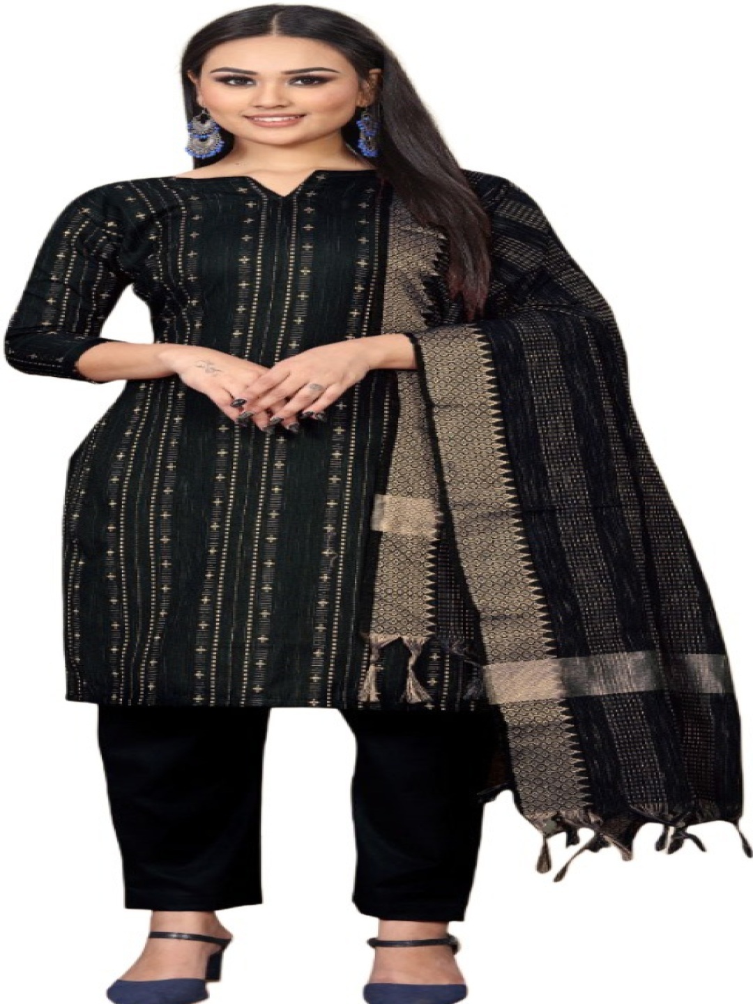 

Aika Geometric Embroidered Pure Cotton Unstitched Dress Material, Black