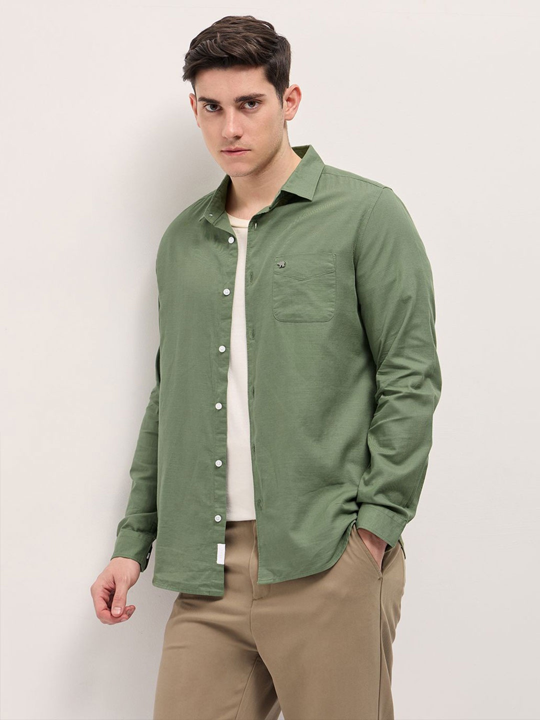 

THE BEAR HOUSE Men Slim Fit Opaque Casual Shirt, Green