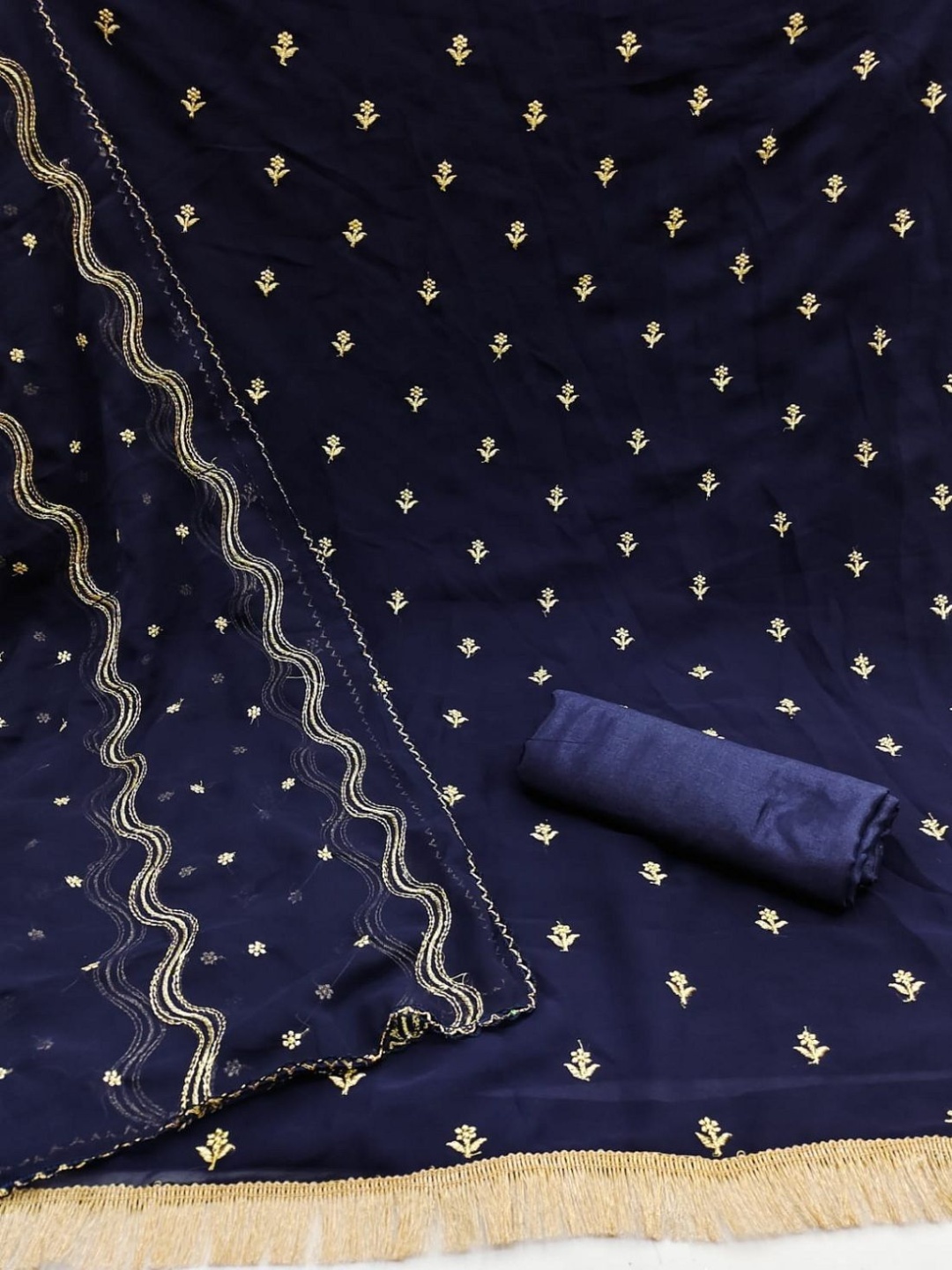 

Aika Floral Zari Embroidered Silk Georgette Unstitched Dress Material, Blue