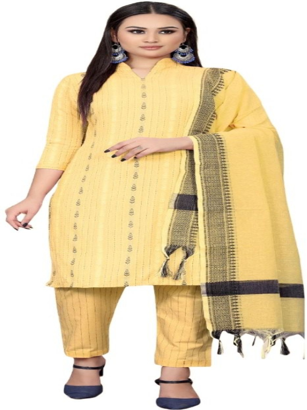 

Aika Striped Pure Cotton Unstitched Dress Material, Yellow