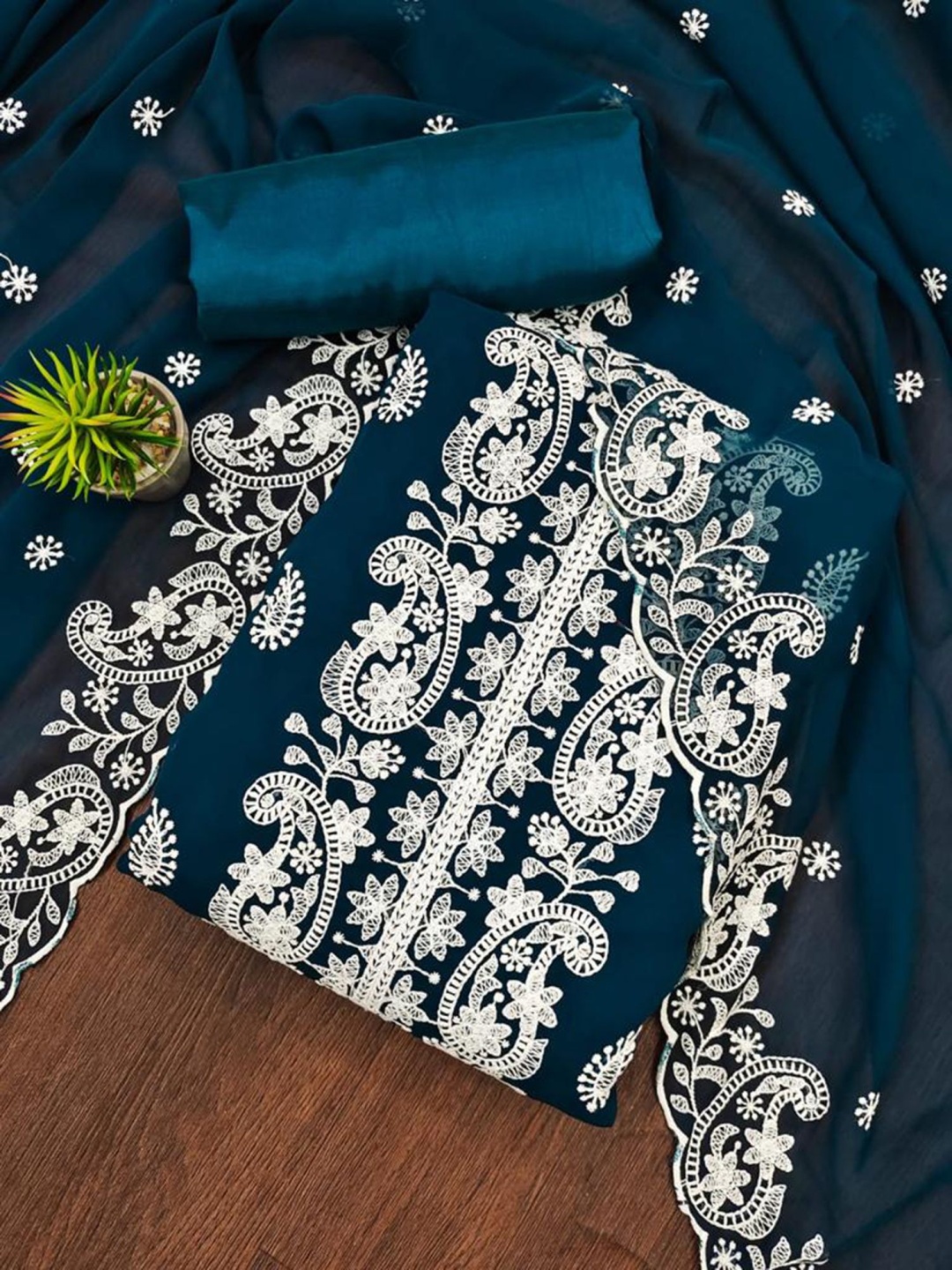 

Aika Paisley Embroidered Unstitched Dress Material, Blue