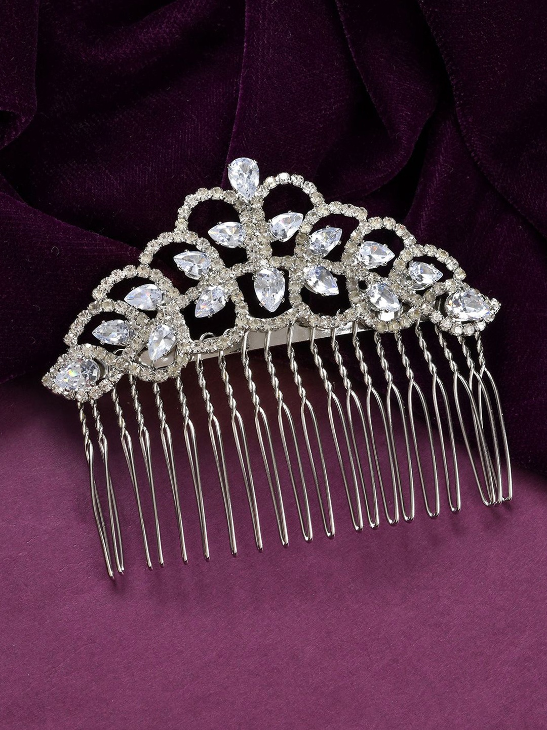 

Voylla Rhodium-Plated Stones Studded Royal Romance Valentina Comb Pin Hair Accessories, Silver