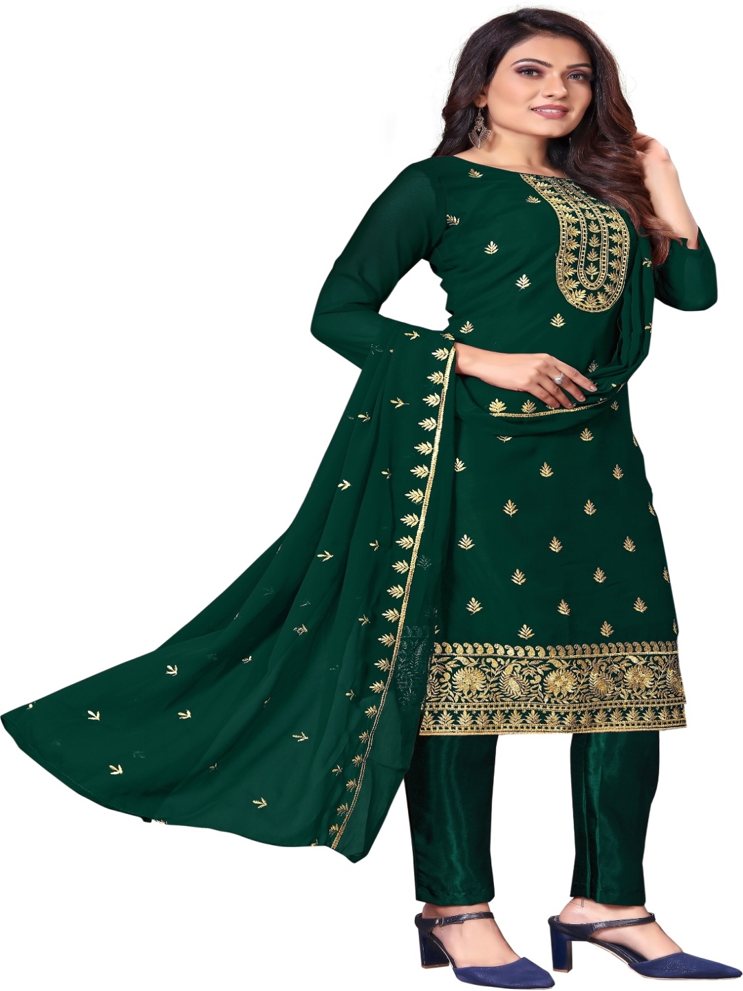 

Aika Floral Embroidered Unstitched Dress Material, Green