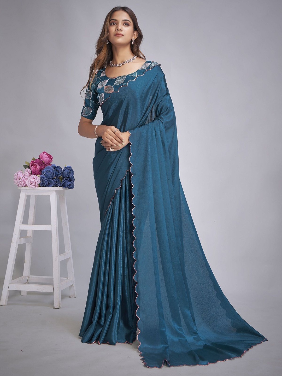 

Aika Pure Georgette Saree, Blue