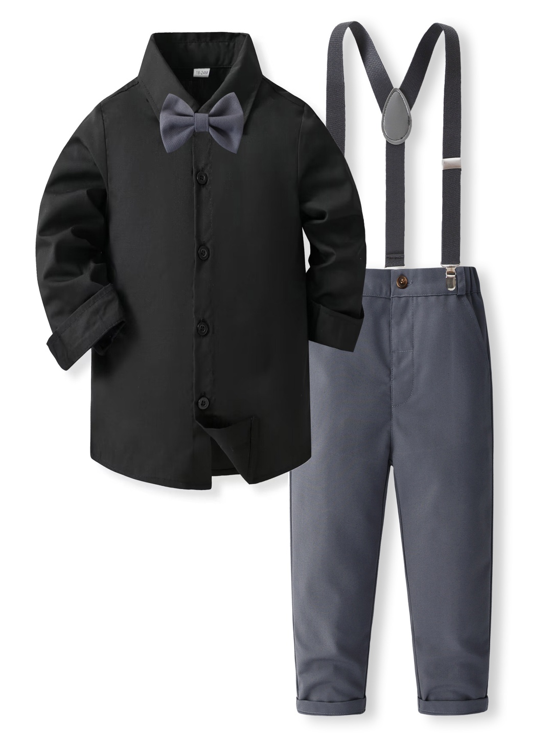 

StyleCast x Revolte Boys Pure Cotton Shirt With Trousers And Suspenders, Black