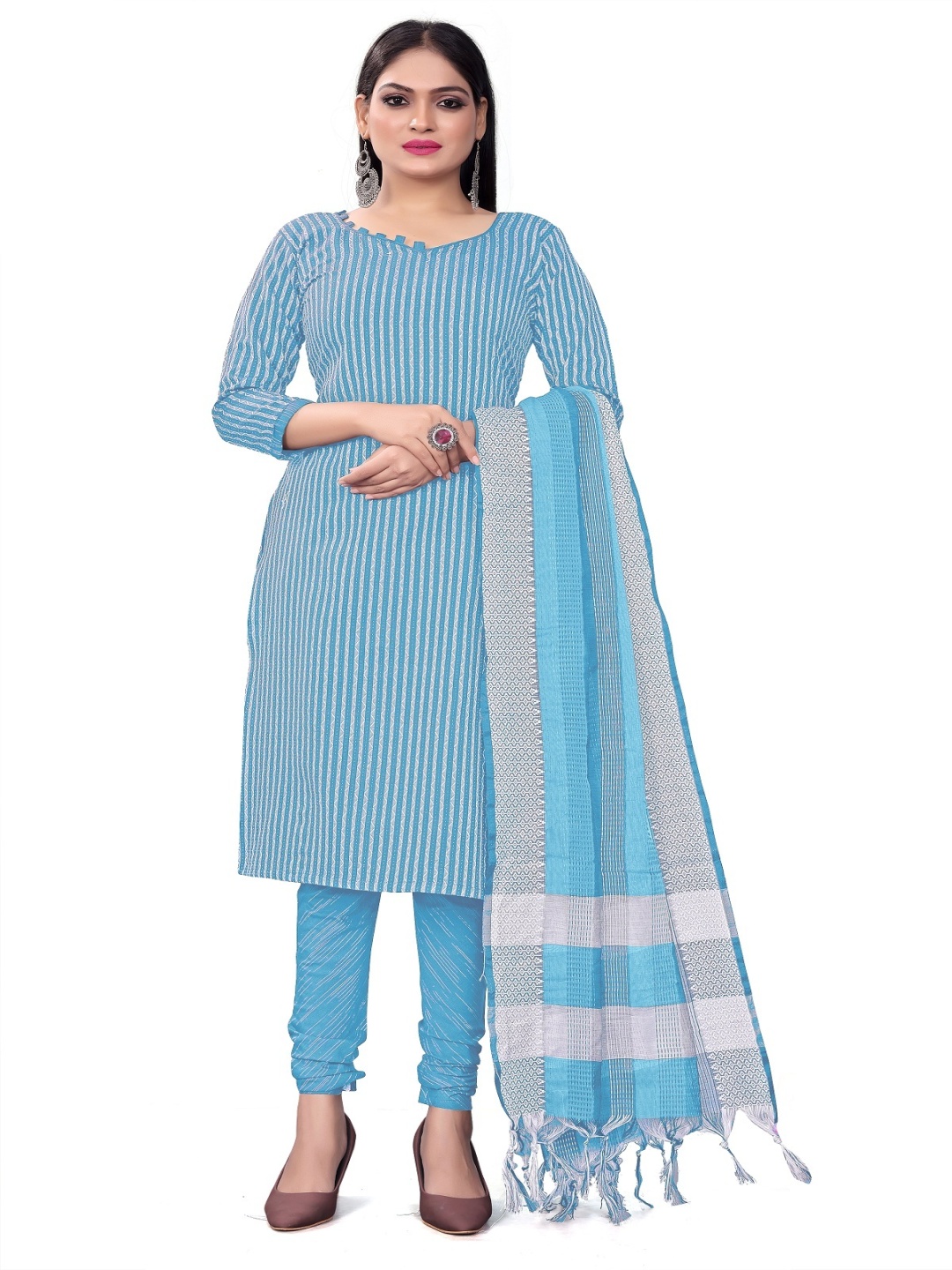 

Aika Geometric Printed Pure Cotton Unstitched Dress Material, Blue