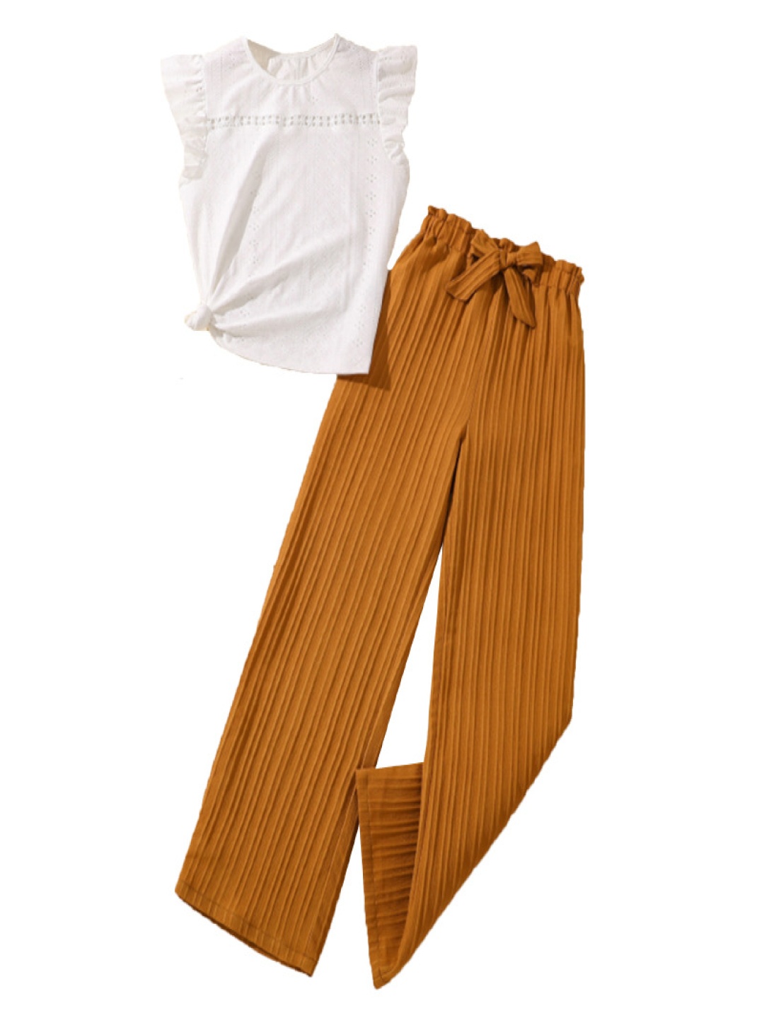 

StyleCast x Revolte Girls Self Design Round Neck Top With Trouser, Brown