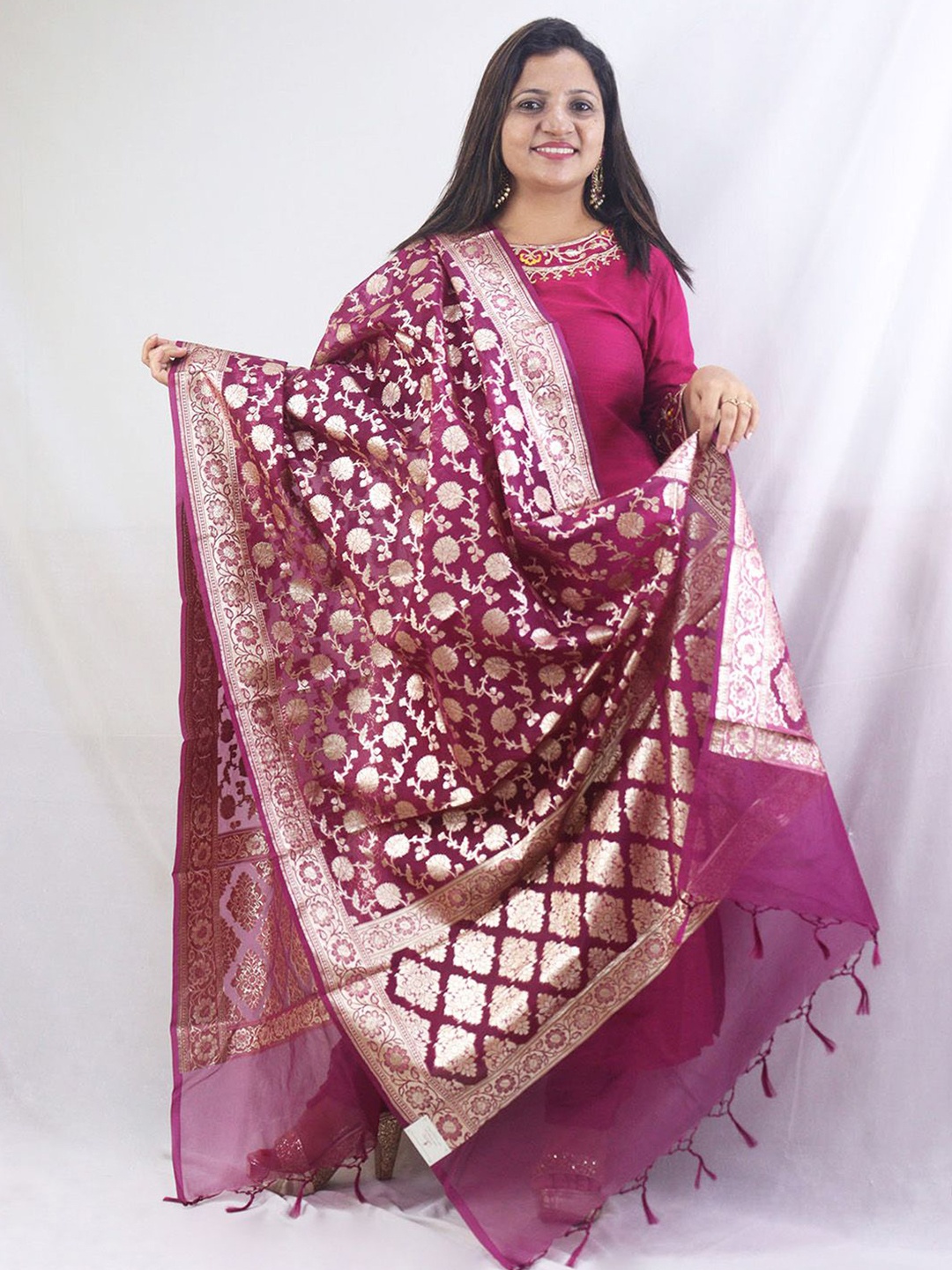 

Luxurionworld Ethnic Motifs Woven Design Organza Dupatta, Purple