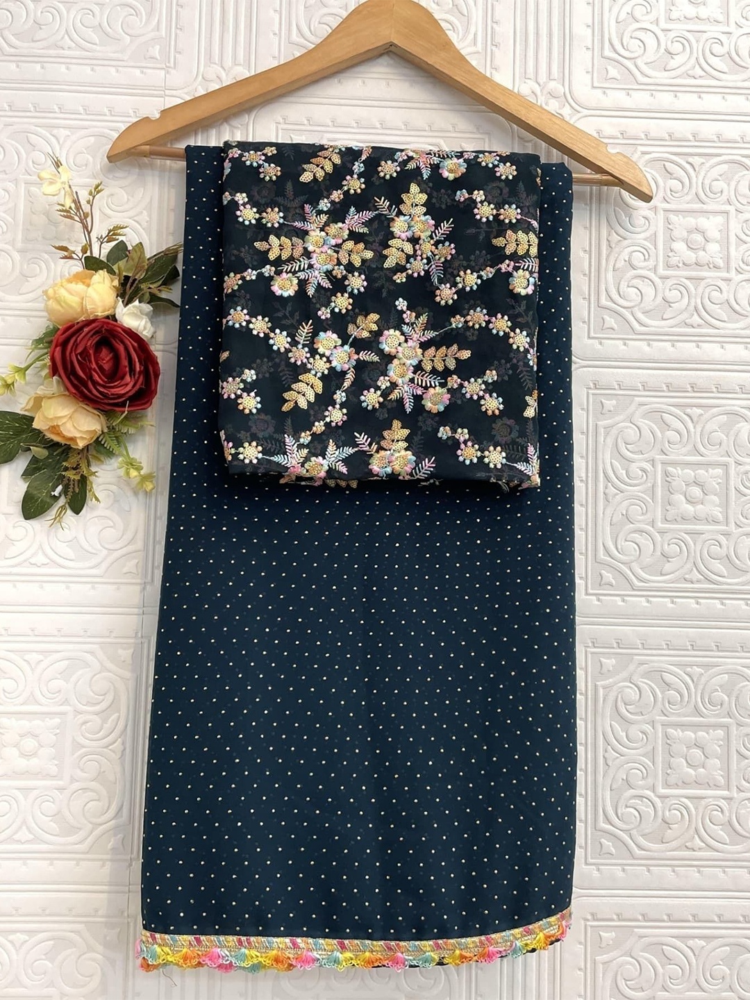 

Aika Bandhani Embroidered Half and Half Saree, Blue