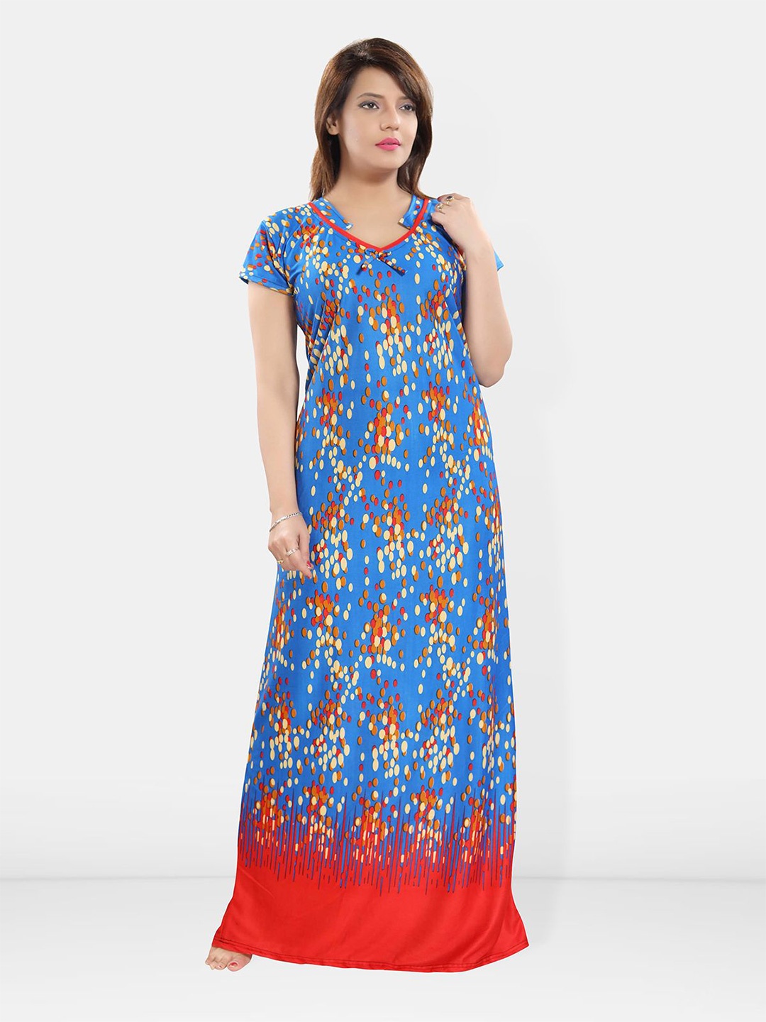 

Be You Women Polka Dots Printed Maxi Nightdress, Blue