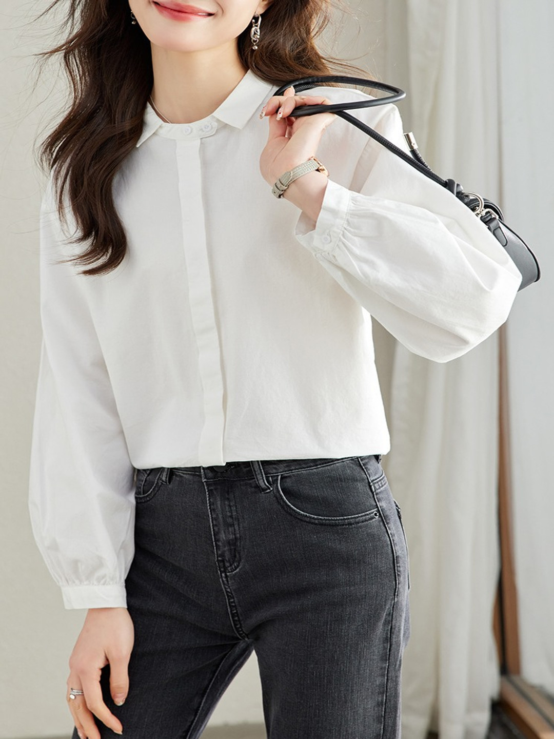 

StyleCast Women Spread Collar Solid Cotton Casual Shirt, White