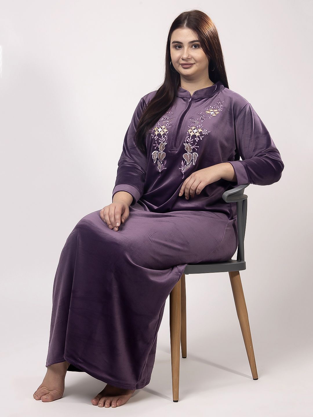 

CHUI MUI Women Embroidered Maxi Nightdress, Purple